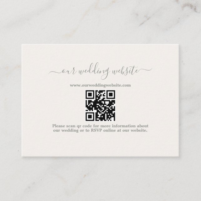 Elegant Boho QR Code Sage Grönt Bröllop webbplats Tilläggskort (Framsida)