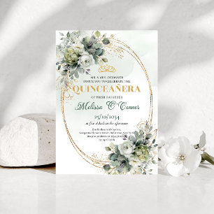 Elegant Boho Quinceañera Grönska Lövverk Inbjudan