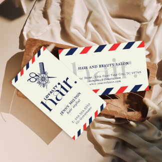 Elegant Boho Red Blue Scissors Hair Stylist Visitkort