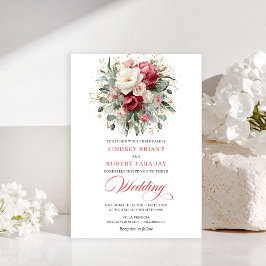 Elegant Boho Red White Greenery Wedding Invitation Inbjudningar