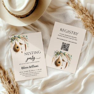 Elegant Boho Redskapsfest för Fågel Baby Shower Inbjudningar