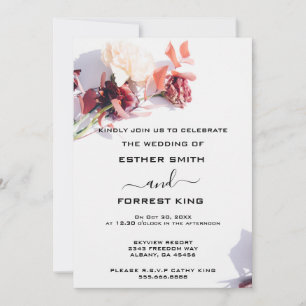Elegant Boho Retro Blommigt Rosa & White Bröllop Inbjudningar