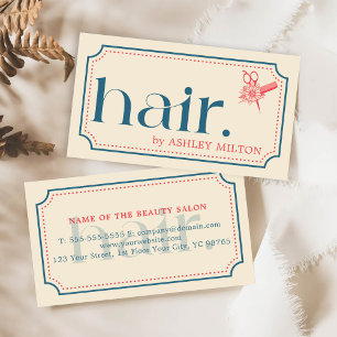 Elegant Boho Retro Blue Scissors Hair Stylist Visitkort