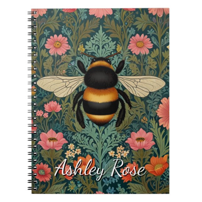 Elegant boho retro bumblebee spring florals  anteckningsbok (Framsidan)