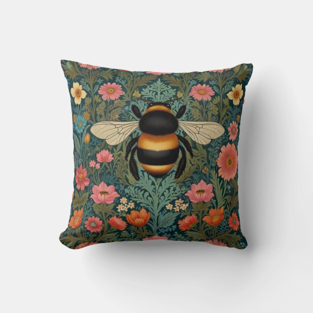 Elegant boho retro bumblebee spring florals  kudde (Framsida)