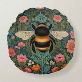 Elegant boho retro bumblebee spring florals rund kudde