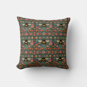 Elegant boho retro humla vårblommor kudde