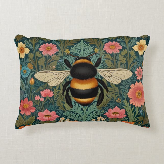 Elegant boho retro humlor vårblommor  prydnadskudde (Framsidan)
