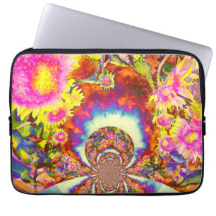 Elegant boho retro sunblommor rosa gula blommor laptop sleeve