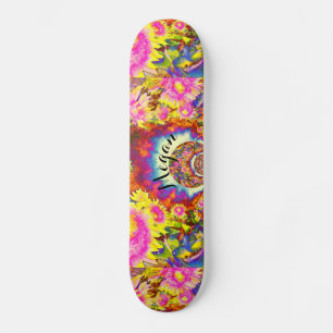 Elegant boho retro sunblommor rosa gula blommor skateboard bräda 19,5 cm