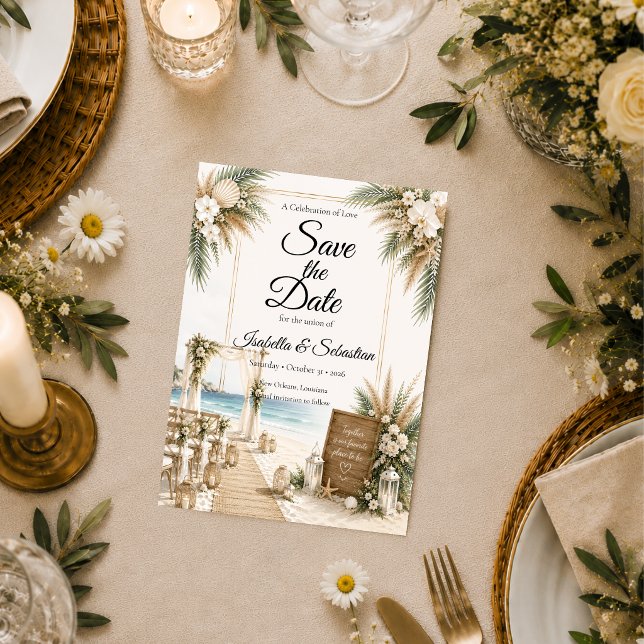 Elegant Boho-Romantisk Kustbröllop Spara Datumet (Skapare uppladdad)