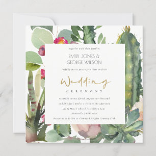 ELEGANT BOHO ROSA BLOMMIGT CACTI FOLIAGE BRÖLLOP INBJUDNINGAR