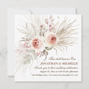 Elegant Boho Rosa Blommigt Christian Bröllop Inbjudningar