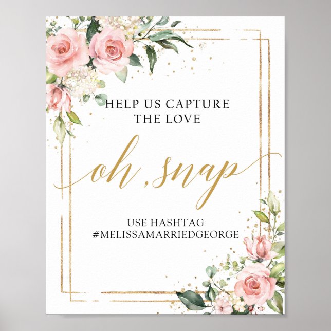 Elegant boho  rosa blommigt guld oh snap-tecken poster (Framsidan)