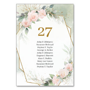 Elegant boho rosa bordsnummer med namn