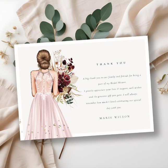 Elegant Boho Rosa Bröllopsklänning Bridal Shower Tack Kort (Skapare uppladdad)