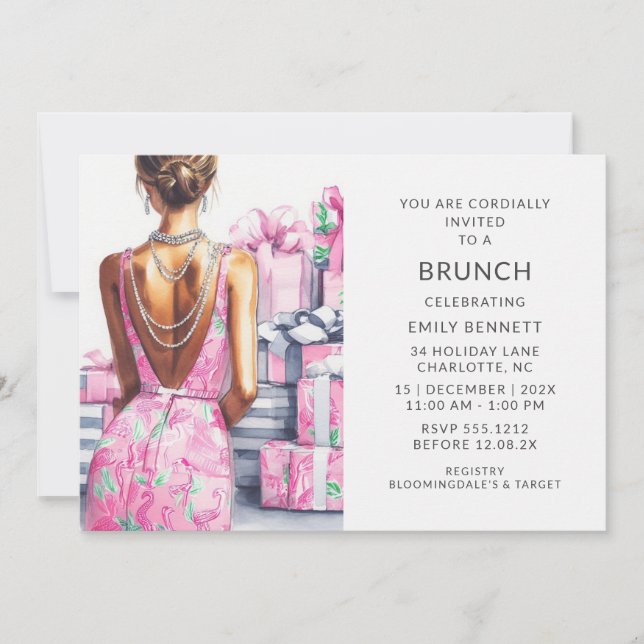 Elegant Boho Rosa Brunch Inbjudningar (Framsida)