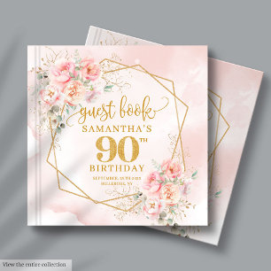 Elegant Boho Rosa Guld Blommigt 90:e födelsedag Gästböcker