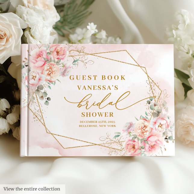 Elegant Boho Rosa Guld Glitter Bröllopsfest Gästböcker (Chic Boho Blush Pink Gold Glitter Bridal Shower Guest Book)