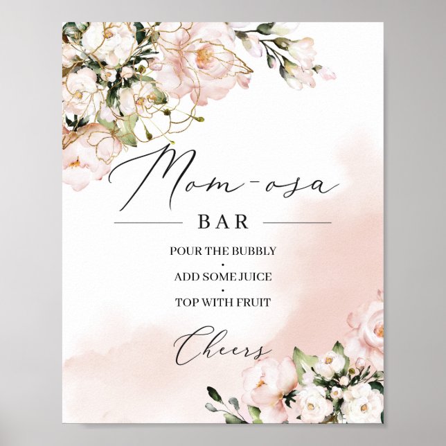 Elegant boho  rosa guld momosa pub tecken poster (Framsidan)