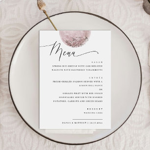 Elegant Boho Rosa Måne Bröllop Middag Meny