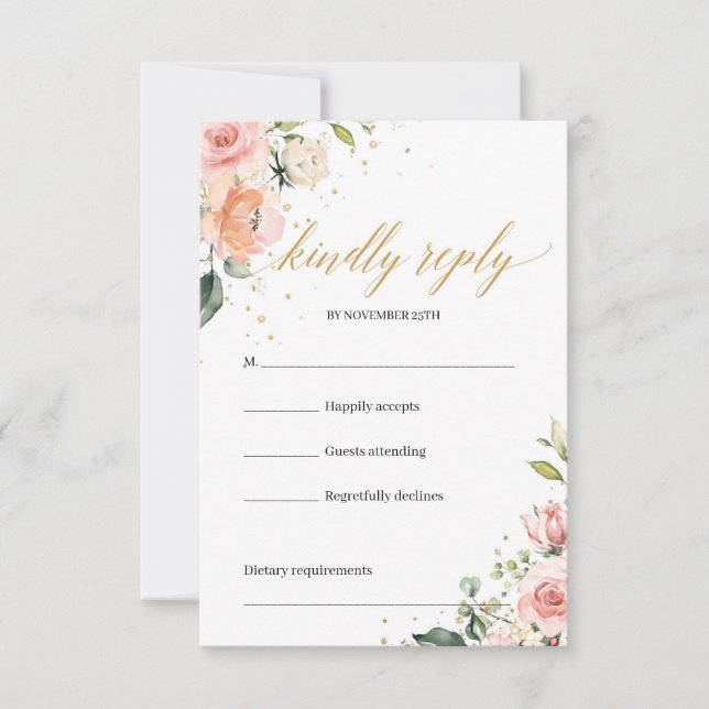 Elegant boho  rosa ros greenery OSA kort (Framsida)