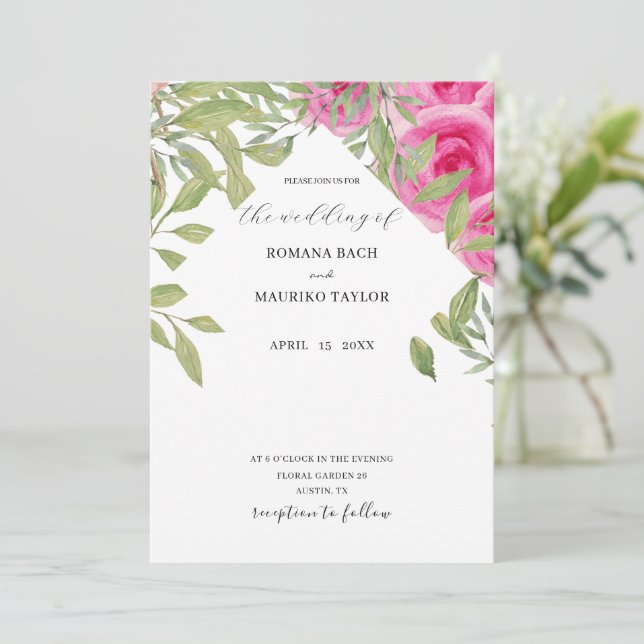 Elegant Boho Rosa Rosor Akvarell Konst Inbjudningar (Stående Fram)