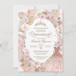 Elegant Boho Rosa Torkad Blommigt Ro Quinceanera Inbjudningar