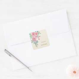 Elegant Boho Rosa Watercolor Blommigt Bröllop Fyrkantigt Klistermärke