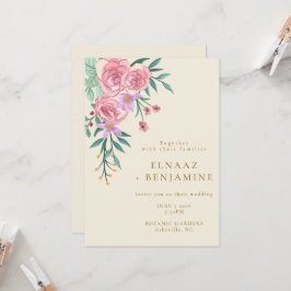 Elegant Boho Rosa Watercolor Blommigt Bröllop Inbjudningar