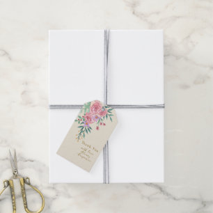 Elegant Boho Rosabränd Vattenfärg Blommig Bröllop Presentetikett