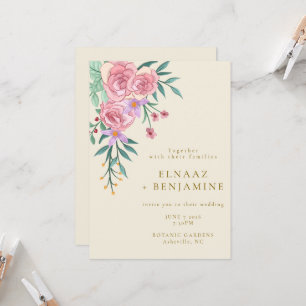 Elegant Boho Rosabruten Vattenfärg Blommig Bröllop Inbjudningar