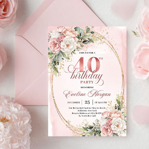 Elegant Boho Rosé Blommig 40-års Födelsedagsinbjud Inbjudningar