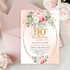 Elegant Boho Rosé Blommig Grönska Guld Födelsedag Inbjudningar