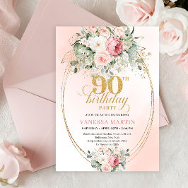 Elegant Boho Rosé Blommig Grönska Guld Födelsedag Inbjudningar