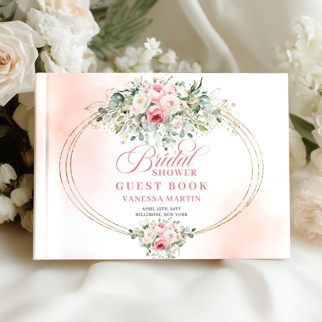 Elegant Boho Rosé Bröllopsfest Gästbok  (Chic Boho Blush Roses Bridal Shower Guest Book XL

)