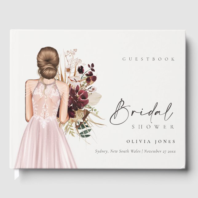 Elegant Boho Rosé Bröllopsklänning Bröllopsdusch Gästböcker (Framsida)