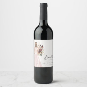 Elegant Boho Rosé Bröllopsklänning Bröllopsdusch Vinflaska Etikett