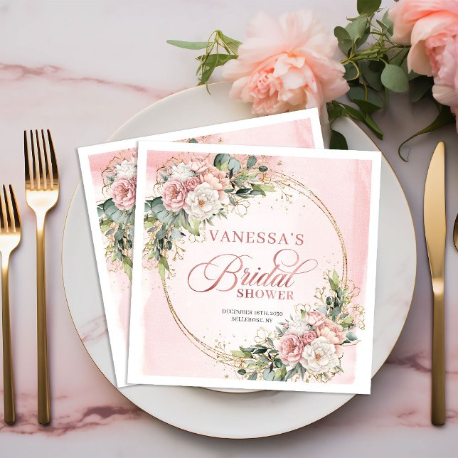 Elegant Boho Roséguld Blommig Bröllopsdusch Servet Pappersservett (Elegant Boho Rose Gold Floral Bridal Shower Napkins)