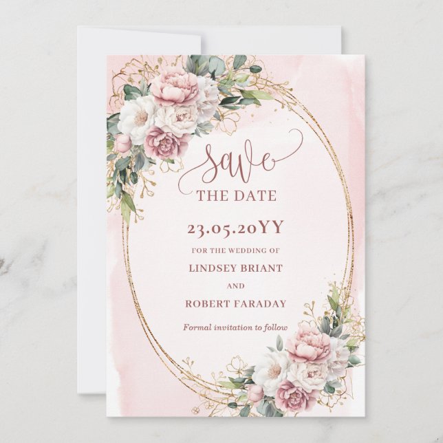 Elegant Boho Roséguld Blommig Spara Datum Datumet (Framsida)