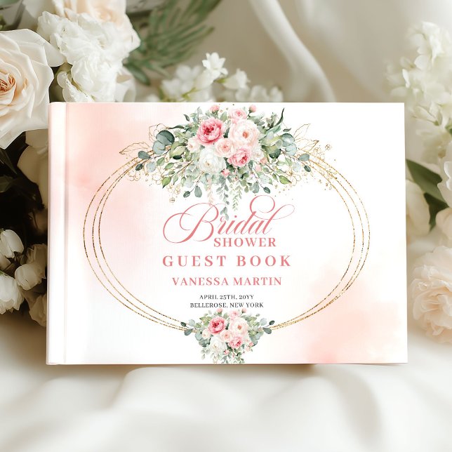Elegant Boho Rosor i Blush Nyårsfirande Gästbok  (Elegant Boho Blush Roses Bridal Shower Guest Book Log

)