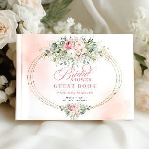 Elegant Boho Rosor i Rosenskär Grönska Guld Bröllo Gästböcker