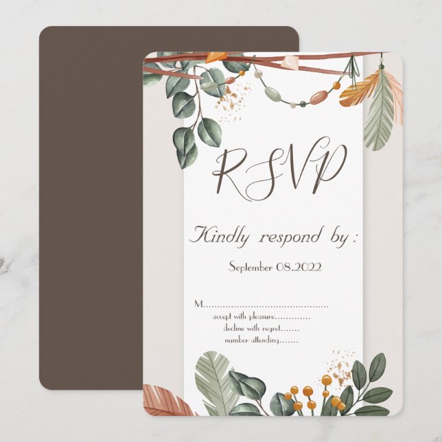 Elegant Boho RSVP-inbjudan Inbjudningar (Fram/baksida)