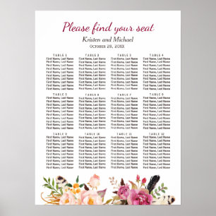 Elegant Boho Rustic Blommigt Bröllop Sittdiagram Poster