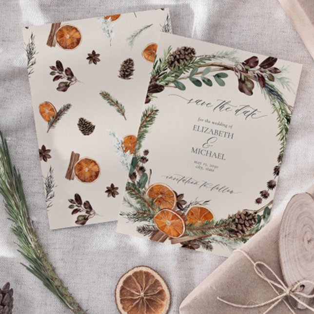 Elegant Boho Rustic Citrus Orange Spara datum Inbjudningar (Save the Date Invitation!)