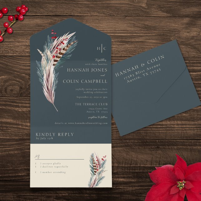 Elegant Boho Rustic Pampas & Gräs Grönt Tan Red (Skapare uppladdad)