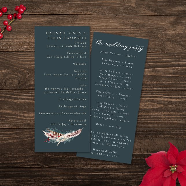 Elegant Boho Rustic Pampas & Gräs Grönt Tan Red Program (Skapare uppladdad)