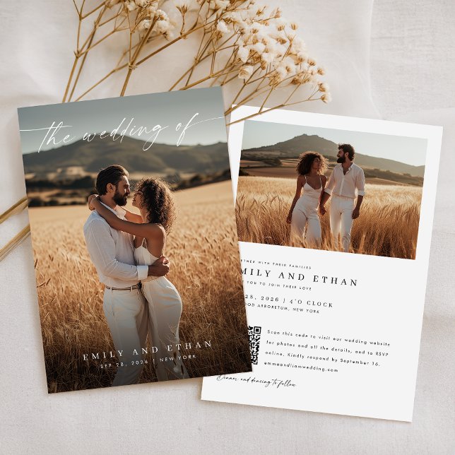 Elegant Boho Rustic QR-kod Foto Bröllop Inbjudningar (Skapare uppladdad)