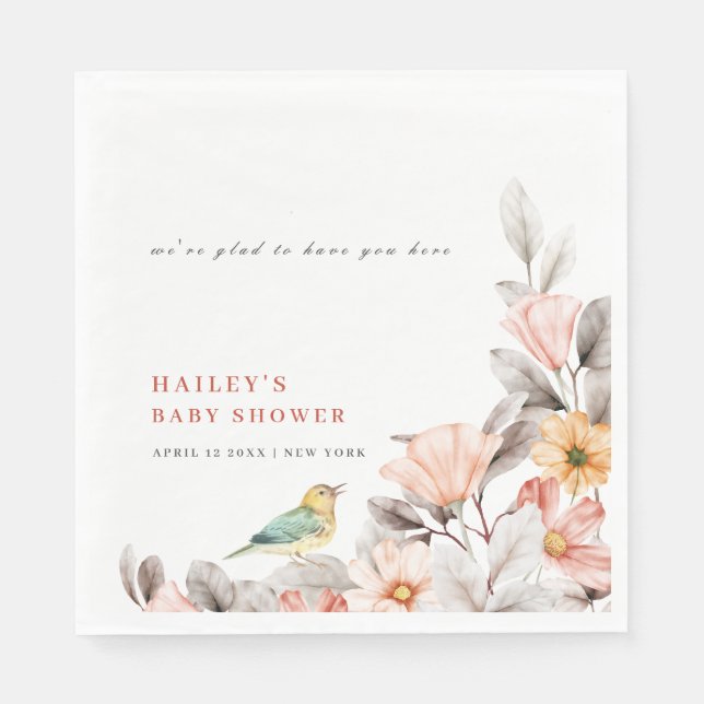 Elegant Boho Rustic WildblomBaby Shower Pappersservett (Framsidan)