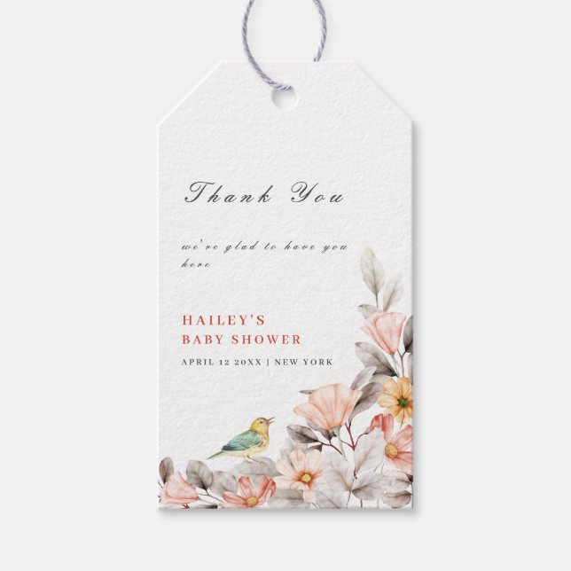 Elegant Boho Rustic WildblomBaby Shower Presentetikett (Framsidan)